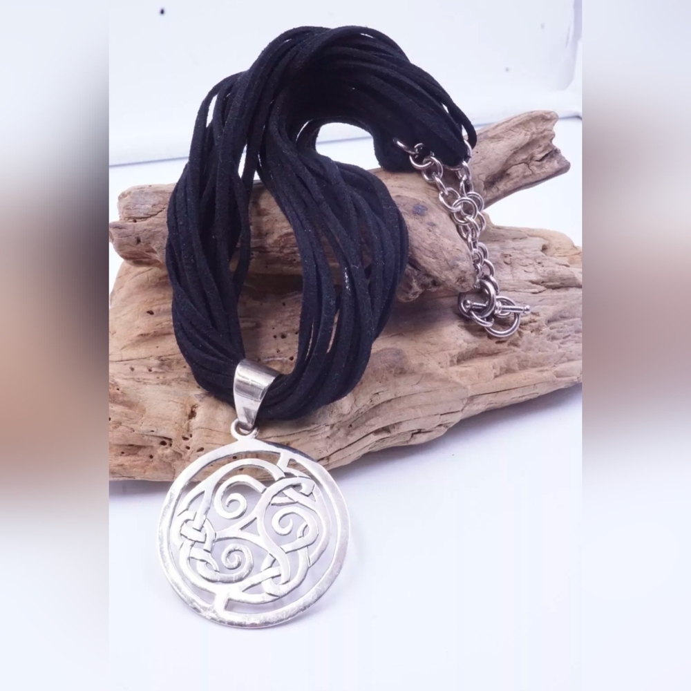 Sterling Silver Celtic Knot Pendant Black Cord Necklace